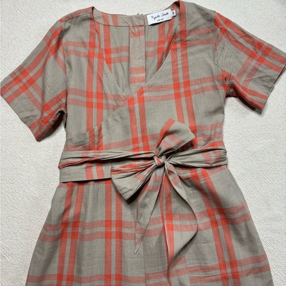 Rujuta Sheth Cotton Beige Orange Plaid Wrap Jumpsuit M - Picture 3 of 9